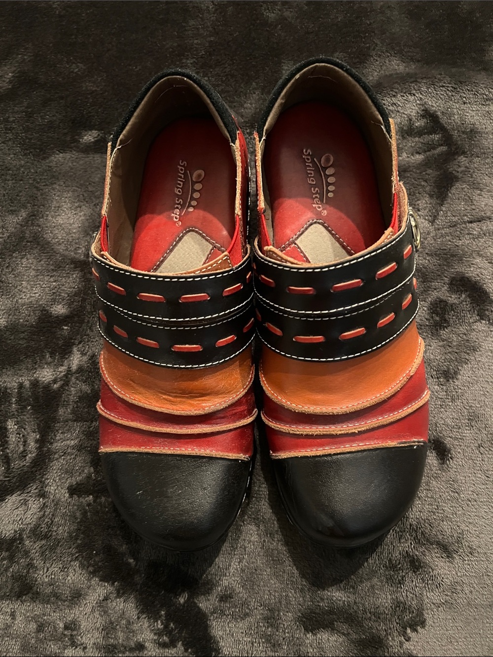 Spring Step Red, Black & Brown/Orange Leather Slip-Ons - Picture 2 of 9